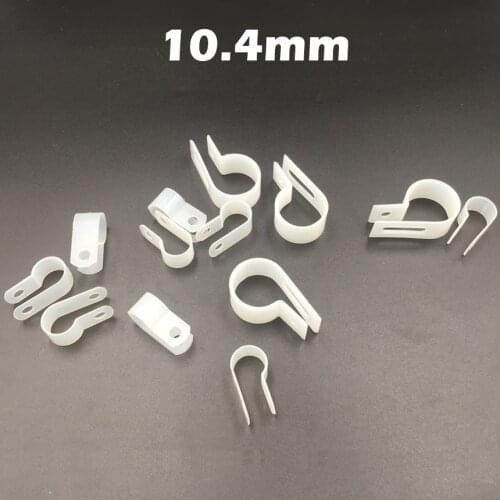 500pcs 10.4mm White Plastic Wire Hose Tubing Fanstening R-Type Line Card Fixed Cable Tie Mount Organizer Holder R Clip Clamp