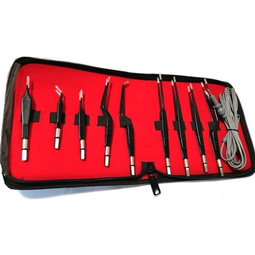 9pcs set Electrocoagulation forceps Bipolar tweezers Non stick bipolar electrocoagulation forceps