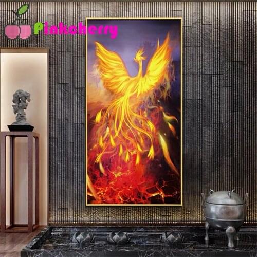 5d diy diamond painting Golden Fire Phoenix mosaic cross stitch 3d embroidery diamond Birds Full round square Drill k1176