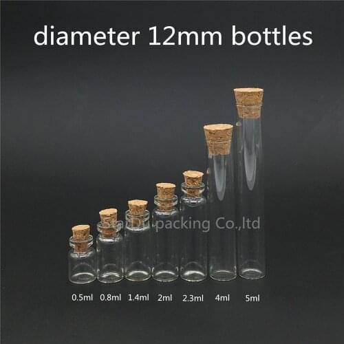 Free shipping 1000pcs/lot diameter 12mm small 2ml Glass Bottle with Cork ,High-quality Glass Vials Display Bottle Wholesale