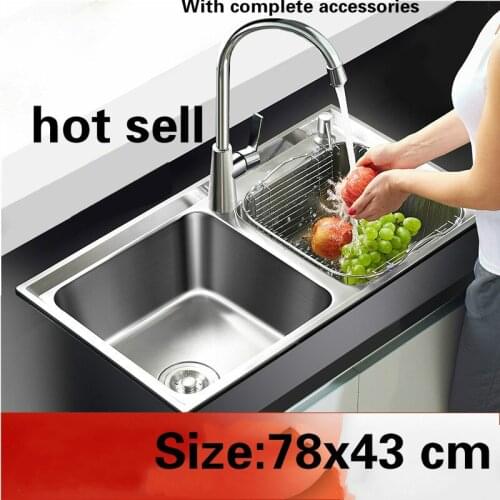 Free shipping Food grade 304 stainless steel kitchen sink 0.8 mm thick ordinary double trough do the dishes 78 x43 CM