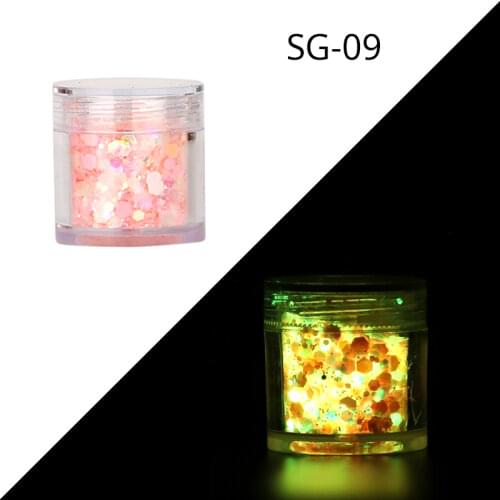 50g/Pack Nail Glitter Powder 12 Color Luminous Hexagon Chunky Flake Glow in the Dark Manicure Decorations Nail Art Sequins WS#11