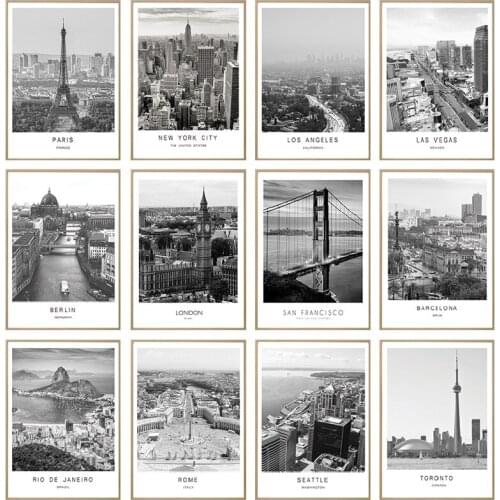 Black White Canvas Painting World City Landscape Paris London New York Poster Prints Nordic Style Wall Art Picture Home Decor