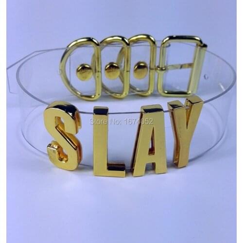 Handmade Punk Gold Letter Choker Clear PVC Transparent Cosplay Slay Collar Tall Band Word Name Collar Necklace