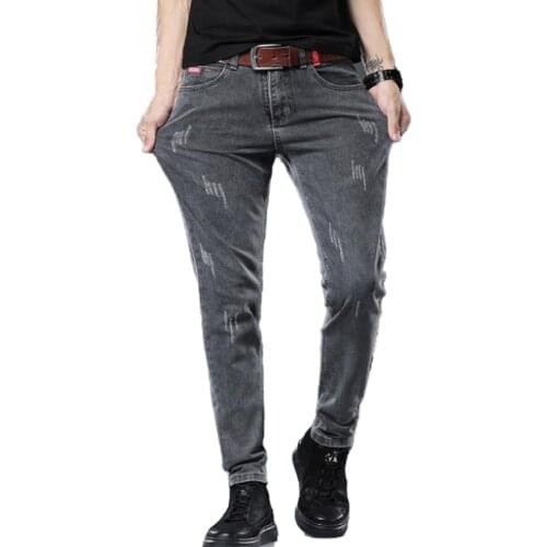 Autumn Winter Mens Jeans Smoke Gray Thermal Denim Pants Stretch Slim Jean Pants Fashion Trousers Male Men Clothing