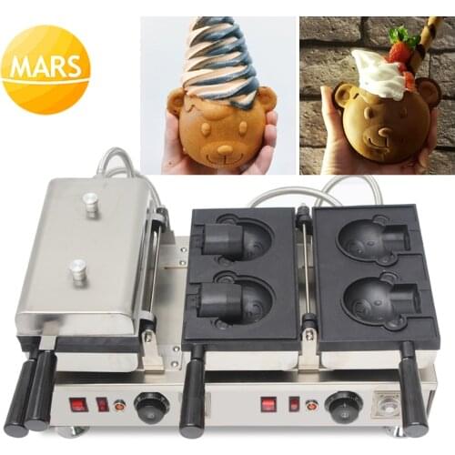 Electric Bear Shaped Open Mouth Bear Waffle Ice Cream Cones Maker Machine Baker Iron Pan 110V 220V