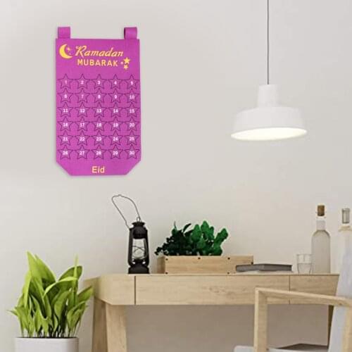 Hot Sale Eid Mubarak Fabric Calendar with 30PCS Star Stickers Ramadan Wall-hanging Felt Countdown Festival Gift for Muslim