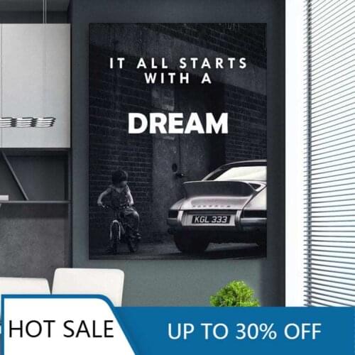 Canvas Painting Black and White it All Starts with a Dream Room Wall Decor Wall Art Posters Prints Aesthetic Home Decoration