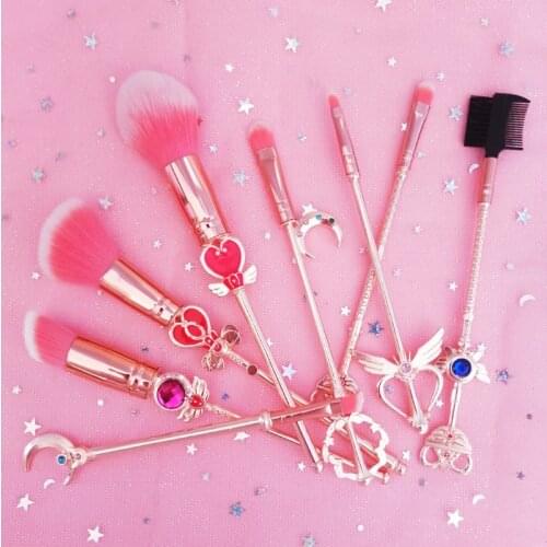 Hot Fancy Sailor Moon Cosmetic Makeup Brushes Eye Shadow Brush Face Cosmetic Powder Lip Pencil Pink Metal Handle 8 Sets Blush