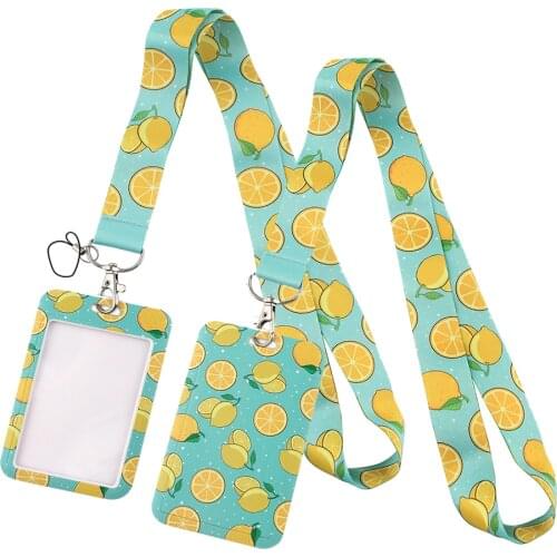 LT412 Cute Fruit lemon Lanyard Credit ID Badge Holder Key Rings Bag Student Cute Travel Bank Bus Business Card Cover Keychain