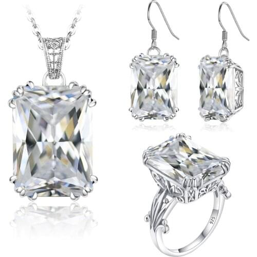 Szjinao Silver Jewelry Set For Women Real 925 Sterling Silver Diamond Earrings Pendant Ring Sets Vintage Fine Jewelry Handmade