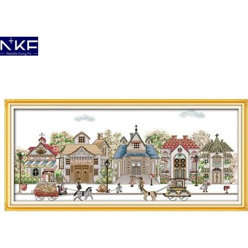 NKF Street View Scenery Style Chinese Cross Stitch Counted Cross Stitch Kits for Embroidery Cross Crafts Hobby Cross Stitch Sets