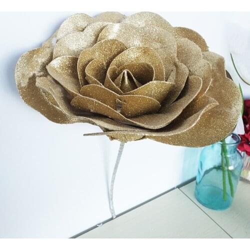 NEW Large Flowers Foam Artificial Flowers Wedding Decoration Rose Bright Brilliant Glitter Christmas Flowers Background party