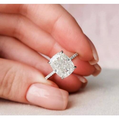 6.0ct Elongated Causion Ice Cut Moissanite Engagement Rings True Solid 14K White Gold Solitaire Womens Rings Fine Jewelry Gift