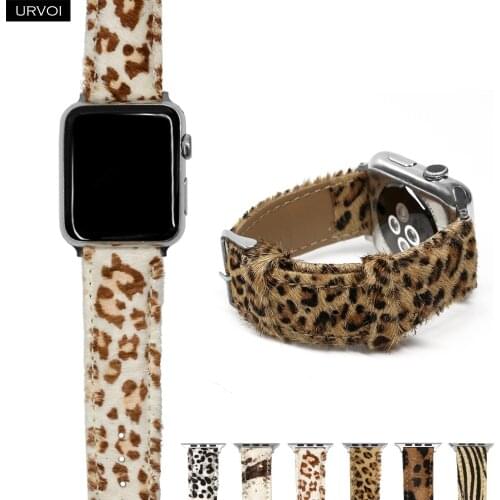 URVOI band for Apple Watch strap for iwatch series 6 SE 5 4 3 2 1 horse fur leather leopard print pattern 40 44mm comfortable