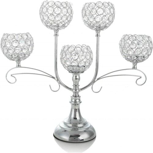 Silver Crystal Candelabra for Wedding Coffee Table Decorative Centerpiece/Dining Room Tabletop Accessories for Anniversary