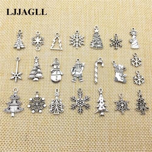 Tibetan Silver 20pcs Mixed Types Christmas Charms Trees Snowflakes Santa Claus Pendants Diy Fit Diy Jewelry Findings Make ASD056