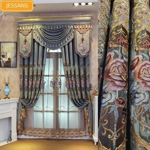 European-style High-end Chenille Embroidered Hollow Curtains for Living Room and Bedroom Gauze Curtains Customized Products