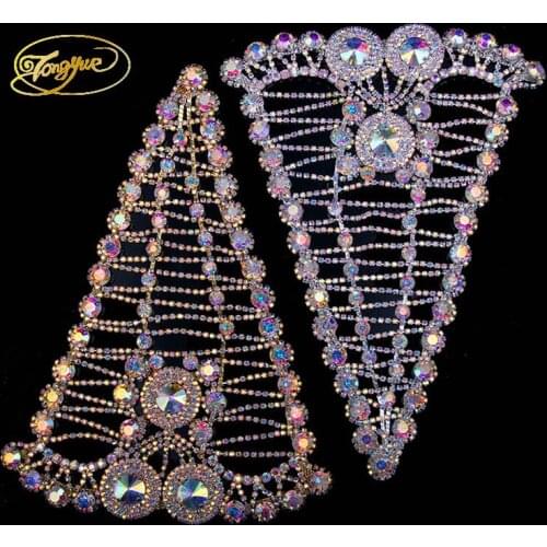 High Quality Triangle Colourful Crystal Decoration DIY Sewing Applique Wedding Dress Neck Decoration Rhinestone Crafts