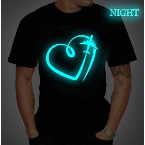 Funny Birthday Gift Tshirt T-SHIRT Cool Luminous Casual Heartbeat Plane Love Print T Shirt Men Women Unisex Fashion Tshirt Tops