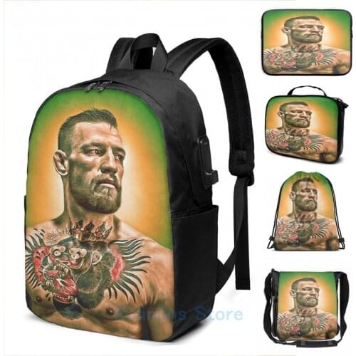 Funny Graphic print Conor-Mcgregor USB Charge Backpack men School bags Women bag Travel laptop bag