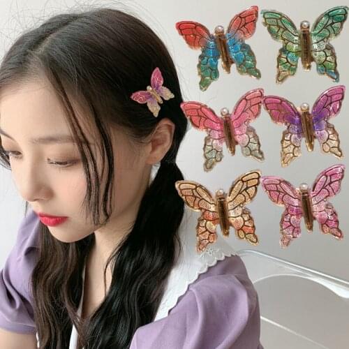 Girls Cute Alloy Butterfly hair clips Scrunchie Hairpins Hair barrette dress Simple Temperament hairclips girls hair accessories