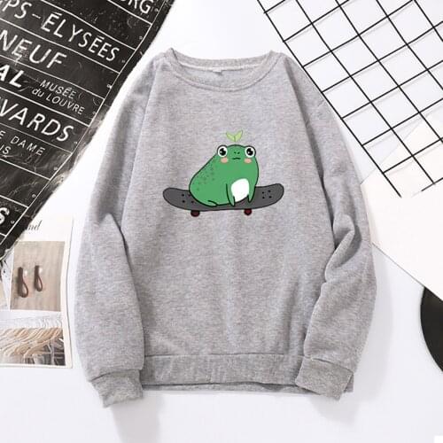 Womens Cute Sweatshirts Skateboarding Leaves Frogs Casual Long Sleeve Loose Crewneck Pullover Tops Harajuku Sweatshirt A40