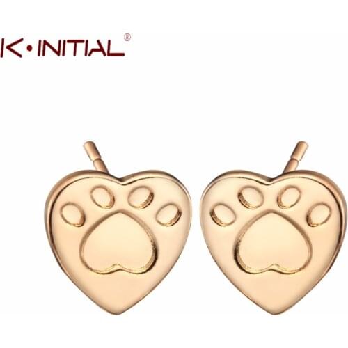 Kinitial New Animal Stud Earrings Heart Shaped Dog Paw Print Earrings women Girl Small Ear Pendientes Wholesale Jewelry