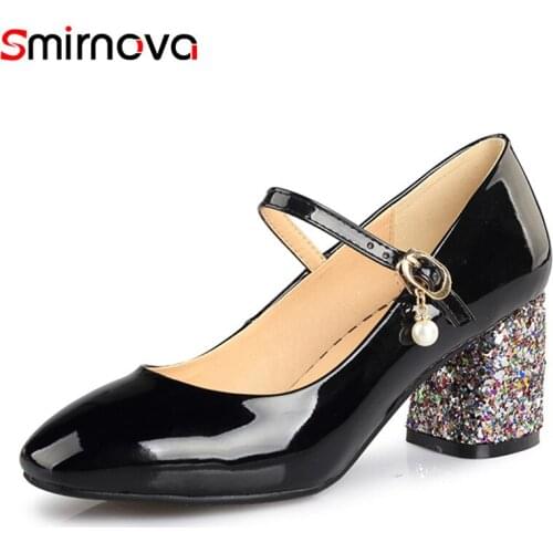 Smirnova spring autumn hot sale buckle mary janes women pumps thick high heels fashion square toe sweet casual shoes