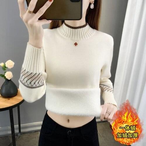 Half Turtleneck Sweater Women New Autumn Winter Sweater Female Fashion Plus Velvet Thicken Bottoming Shirt Lady Inner Knit Tops
