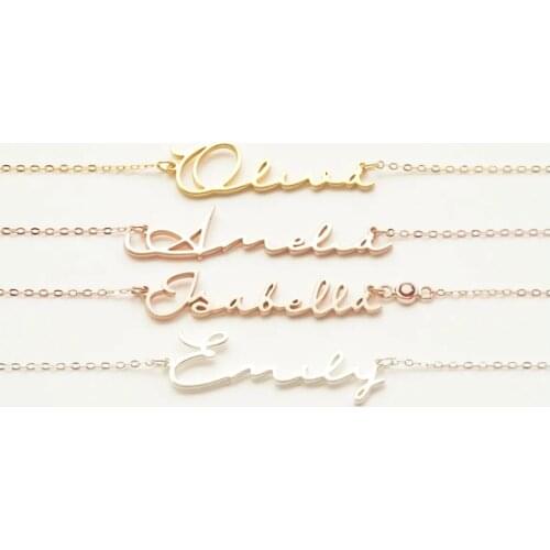 Personalized Letters Name Stainless Steel Gold Pendant Handwritten Style Name Necklaces For Women Girl Fasion Jewelry