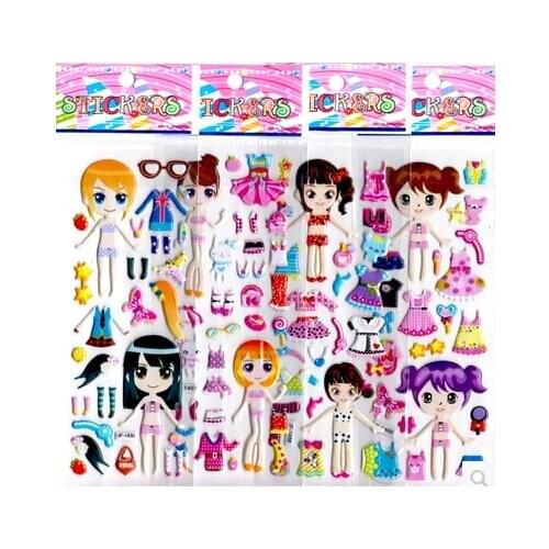 20pcs dolls exchange 3D foam stickers girls change cloth dress wearing game stickers preschool award party supplies kids gifts