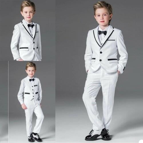 2021 White Flower Boys Formal Wear Jacket Pants 3 Pieces Set Suits for Wedding Dinner Children Kids Tuxedos