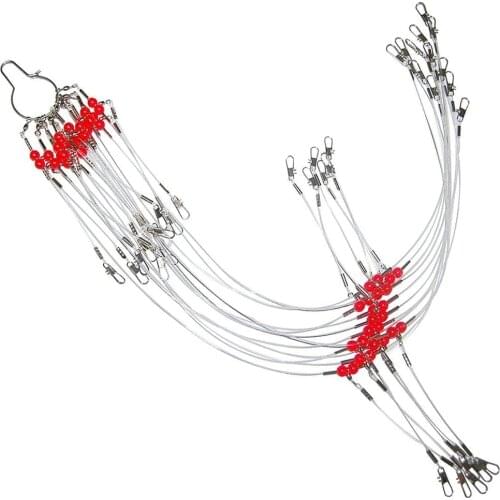 24Pcs/Bags Nylon Fishing Wire Leader Rigs Trace With Swivels Snaps Beads Arms Fishing Lures Tackle Accessories Wire Leader