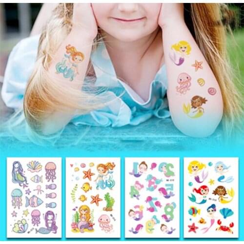4PCS Birthday Decor Temporary Tattoo Sticker Happy Birthday Favors Kids Party Decorations Tattoo Sticker Mermaid Pattern Decor