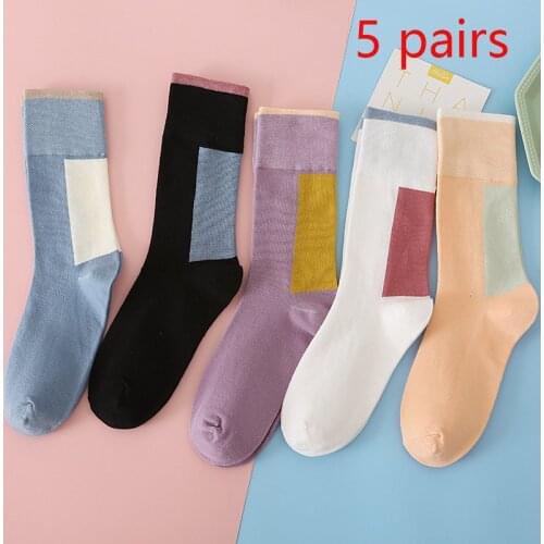Fashion Casual Color Matching Women Cotton Crew Socks For Harajuku Designer Funny Cute Girls Gifts 5 Pairs Lot Pack Set Socks