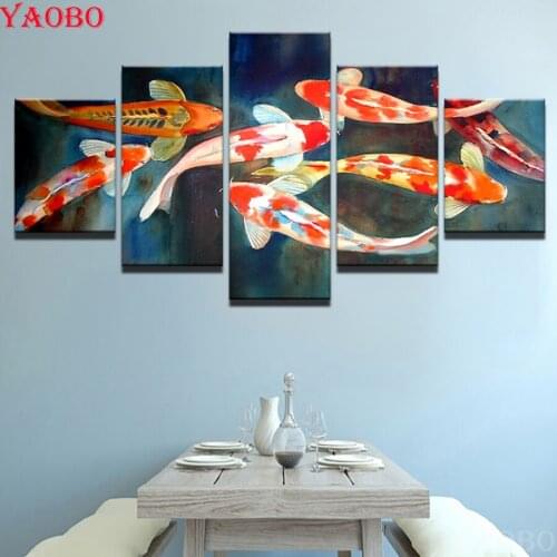 5 pcs 5D DIY Diamond Embroidery Koi fish patterns bead Cross Stitch Diamond Painting Full Square Round Mosaic hobbies and crafts