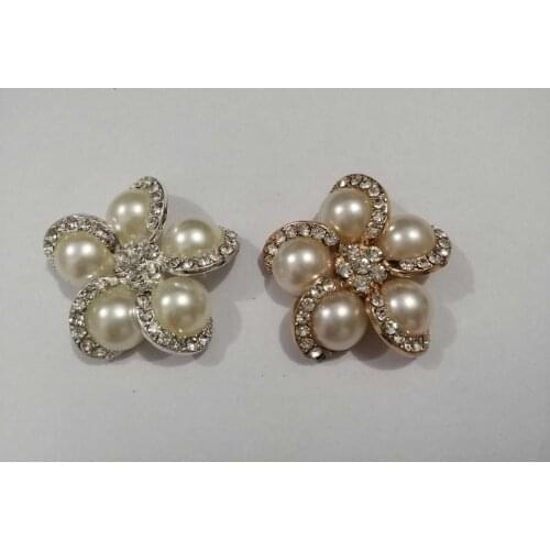 5pcs Metal large Flatback Crystal Ivory Pearl Sewing Rhinestone Buttons Craft 45mm