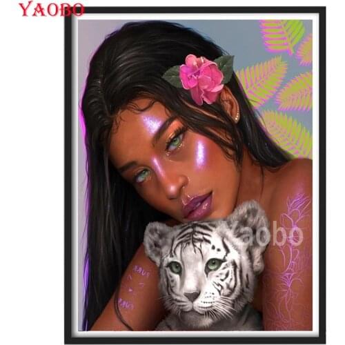 5d diy diamond mosaic sale African woman and tiger diamond painting cross stitch kits 3d embroidery rhinestone home decoration