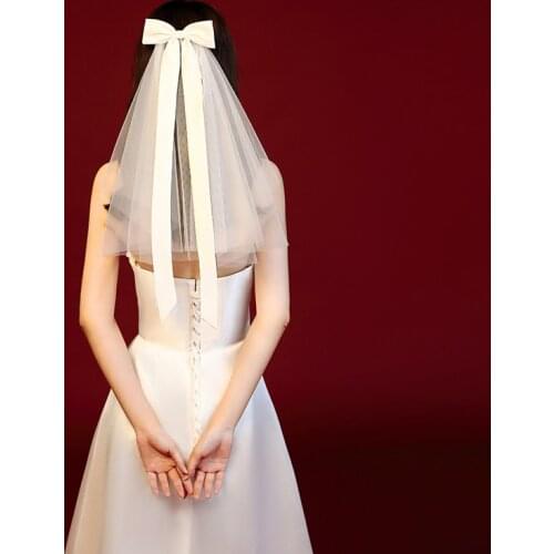GBCNYIER Ribbon bow-knot Bridal headgear veil about 60cm