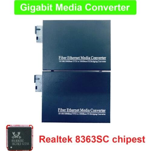Free ship RTL8363SC 1 Pair Gigabit Fiber Optical Media Converter 10/100/1000Mbps Single Mode Single Fiber SC Port 20KM Chipset