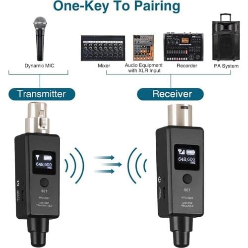 UHF XLR Microphone Wireless Transmitter Receiver Built-in Rechargeable Battery Connection Guitar Audio Transmission System HOT