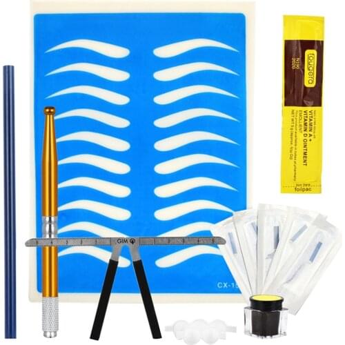 Blesiya Microblading Permanent Kit Pigment Needles Practice Skin Glue Rings