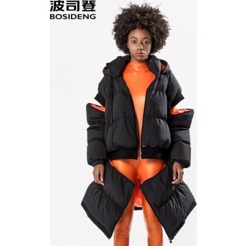 Bosdeng x Gautier designer co branded series detachable sleeve bottm hat women winter long down jacket B90142966