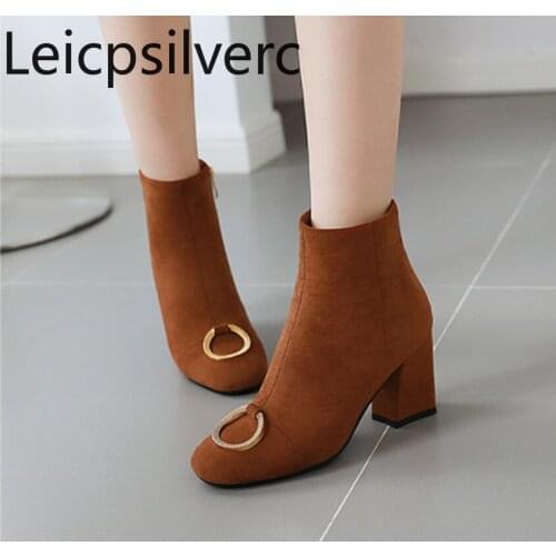 Womens Boots The New winter fashion Round head zipper High heel Ankle boots Womens shoes plus size 33-46 Heel Height 7.5cm