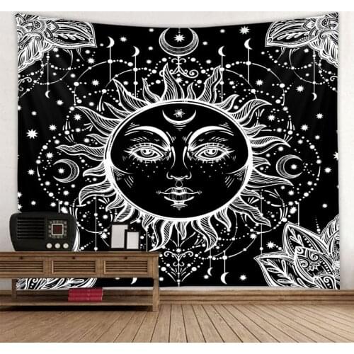 Black and white sun and moon tapestry mandala wall hanging hippie sun bohemian tapestry living room bedroom dormitory decoration