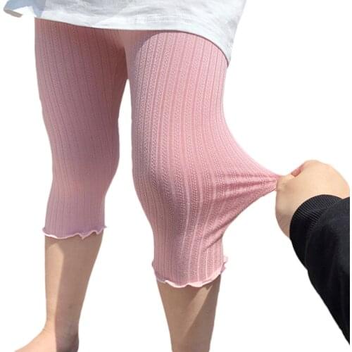 Kids Girls Capris 2021 Modal Jacquard Summer Leggings Thin Korean Style Cropped Pants Children Leggings Tights Pink White 3-10Y
