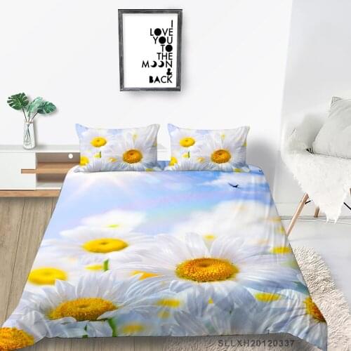 3D Daisy Bed Set For Kids Beautiful Fresh Duvet Cover Blue Sky Queen Double Twin Full Single King Bedding Set Clouds Print