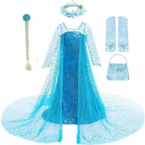 Elsa Dress Kids Princess Dress with Cape Birthday Party Ball Gown Halloween Costumes for Girls Princess Disguise