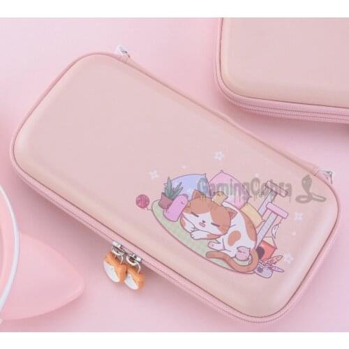 Pink Cat Paw Soft Velet Lining Carry Storage Bag for NS Switch Lite w/ Thumb Grips 10 Game Cards Slots Inner Pocket